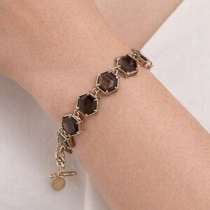 Gold Bracelet with Hexagonal Brown Bracelet. Excellent Condition